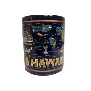 Vintage Maui Hawaii Cup Mug Deep Cobalt Blue Ceramic Gold Accents